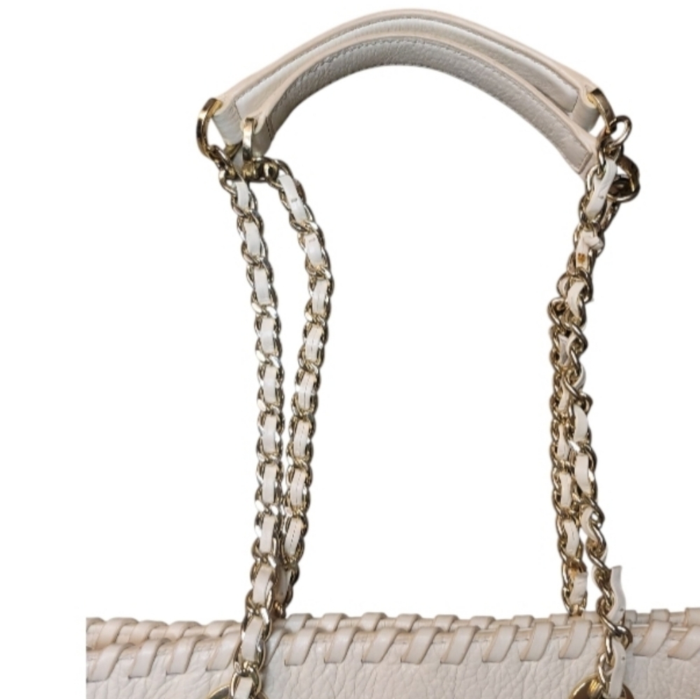 🚫SOLD🚫 Tory Burch Ivory Marion Whipstitch Trim Pebbled Leather Chain Tote Bag - Picture 6 of 12